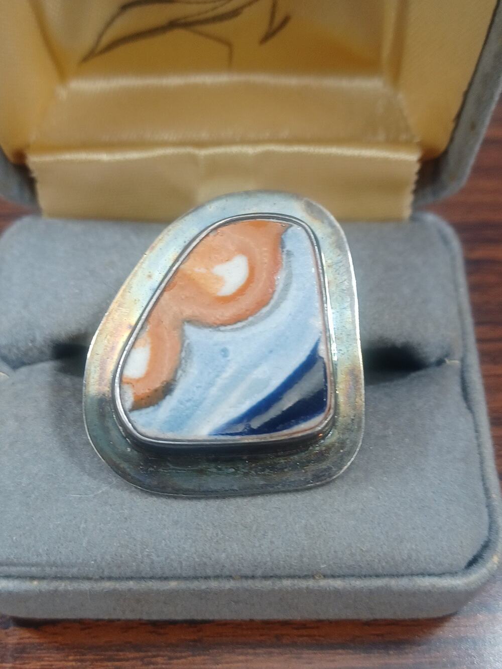 Sterling Silver Oyster Turquoise Ring Colorful Size 8 Gorgeous Statement Beauty